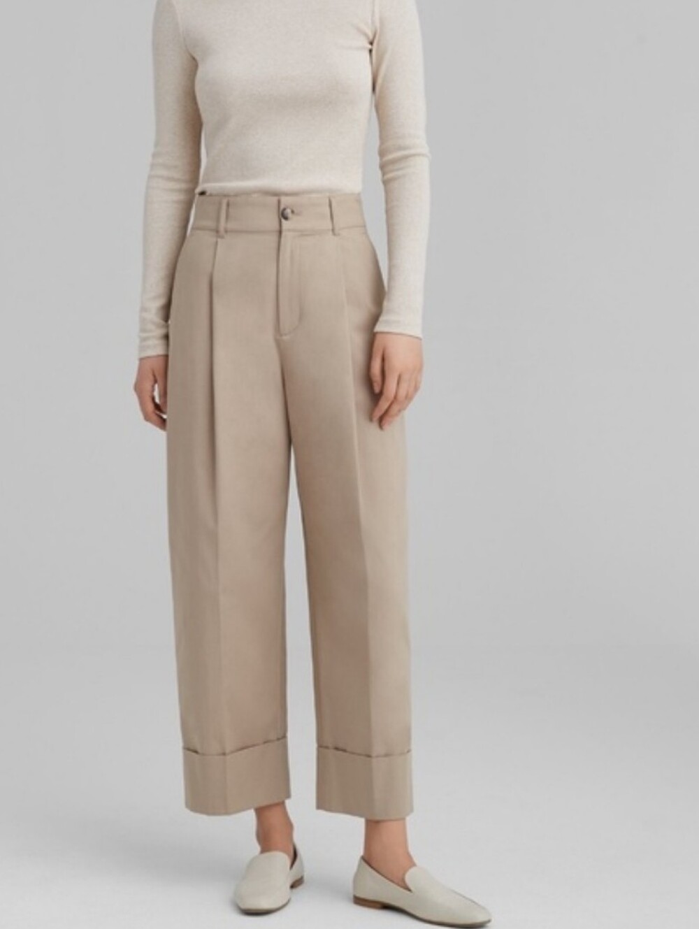 Club Monaco Cuffed Chino Pleated Wide Leg Pants Khaki Camel Size 8 - Picture 16 of 16
